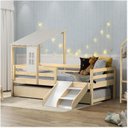 Ver imagem 1 de Bicama Solteiro Infantil Prime Telhadinho Ii e Escadinha/Escorrega Casatema MadeiraOriginals Marrom/Branco