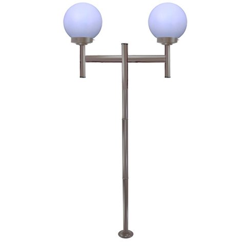Poste de Jardim com Globo de Polietileno Leitoso Duplo P20/2 em Aço Marrom