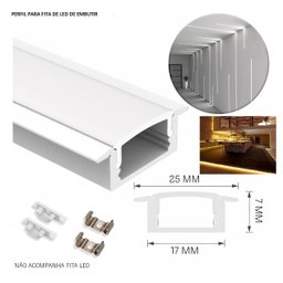 Perfil Alumínio Embutir Led Gesso Marcenaria Slim Branco 2m Woodglass Embutir branco 2m - 6