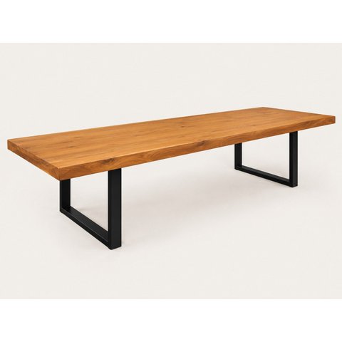 Mesa de Tronco Bordas Retas Prancha Única Cor Mel Pés Aço Carbono Comprimento 350cm X Largura 100cm