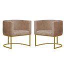 Ver imagem 1 de Kit 2 Poltronas Reforçada Decorativa Sala Estar Jantar Gabriela Base Ferro Dourado Suede Capuccino