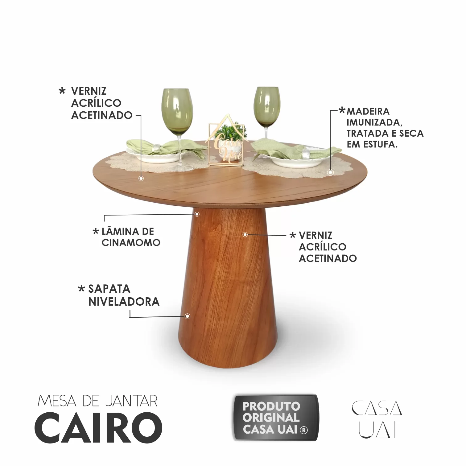 Mesa de Jantar Redonda Laminado em Madeira 90cm Cairo - 4