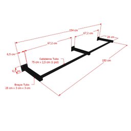 Arara de Parede para Loja Modelo Premium Leve Comac - 8 Tamanhos - Branco - 150cm - 2