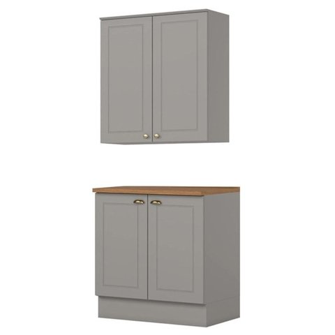 Armario Aereo e Balcao 80cm Americana Cinza Nature Henn