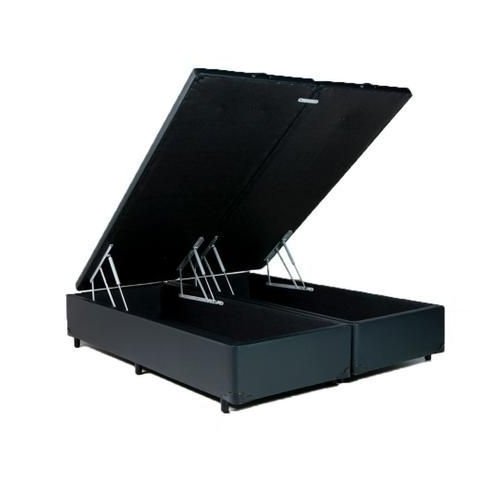 Cama Box Baú Queen Bipartido Sintético Preto 38x158x198