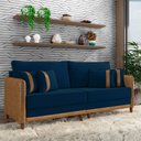 Ver imagem 1 de Sofá Montecarlo 2 Lugares 172cm Veludo/pu Azul/caramelo