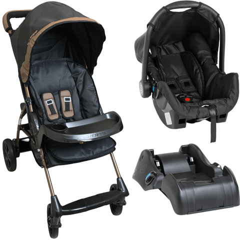 Carrinho com Bebe Conforto Base Galzerano Romano Preto Cobre