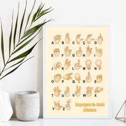 Quadro Linguagem de Sinais Alfabeto em Libras 33x24cm - com Vidro:madeira Preta - 1