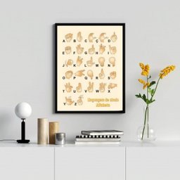 Quadro Linguagem de Sinais Alfabeto em Libras 33x24cm - com Vidro:madeira Preta - 2
