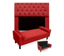 Ver imagem 1 de Combo Cabeceira Mirage + Recamier Baú Fenix Queen 160 cm Suede Vermelho - LM DECOR