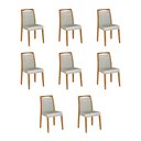 Ver imagem 2 de Kit 8 Cadeiras de Jantar Estofadas Jade Linho Cinza Base Madeira Maciça Mel