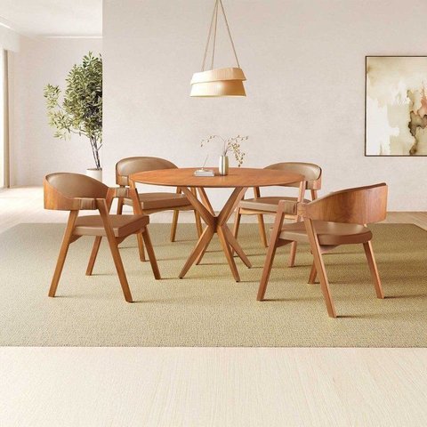 Conjunto de Mesa Redonda 120 cm com 4 Cadeiras Gaia Yescasa Marrom/Caramelo