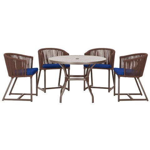 Mesa com 4 Cadeiras de Jantar Roma 100cm e Noronha em Aluminío Fendi Corda Nautica Estofado 10 Trama