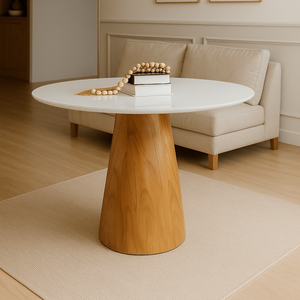 Mesa de Jantar Cone Tampo com Vidro Redonda Cairo