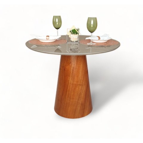 Mesa de Jantar Redonda 4 Lugares Tampo com Vidro Cairo Marrom/Fendi