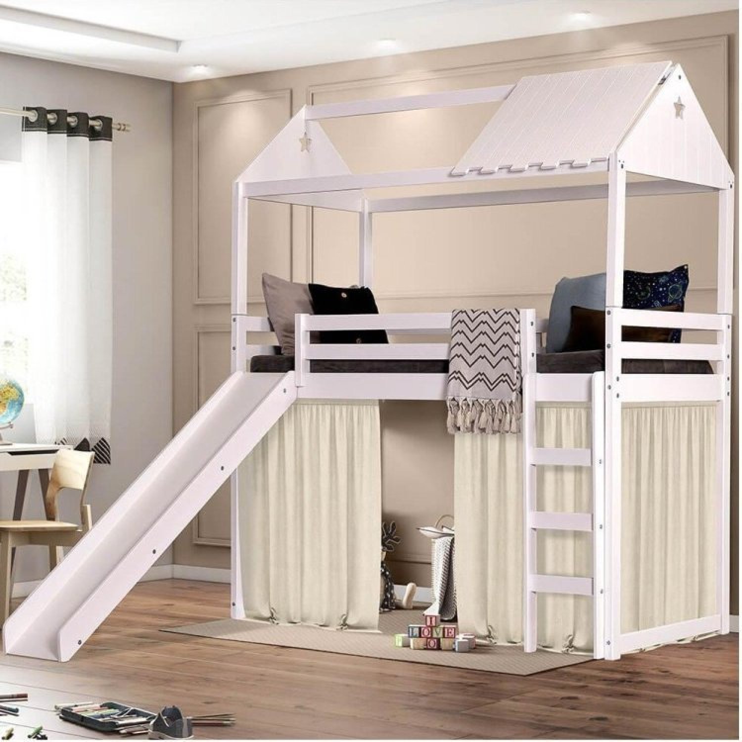 Cama Infantil Divertida Escorregador,Telhado III New e Tenda Casatema - 1