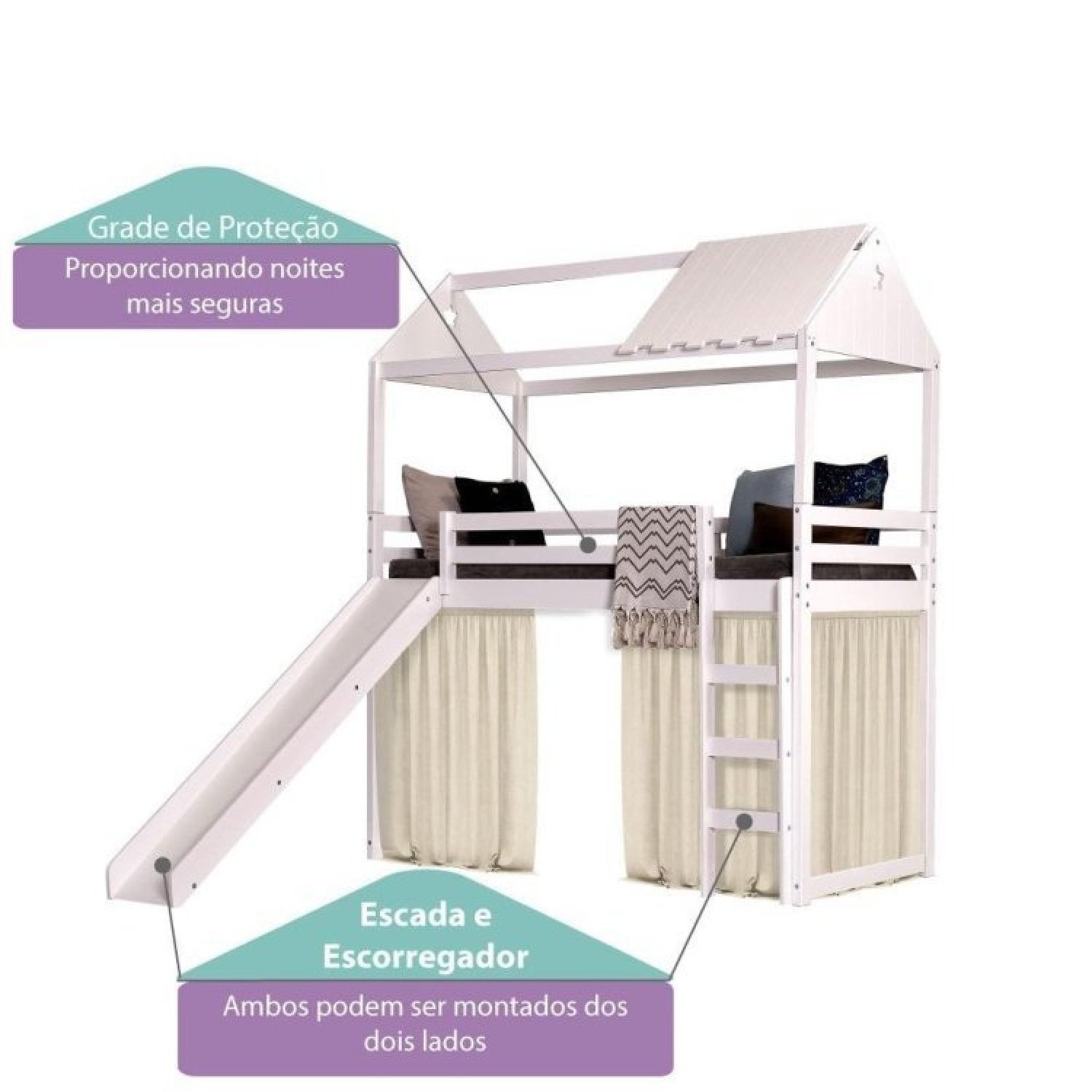 Cama Infantil Divertida Escorregador,Telhado III New e Tenda Casatema - 5