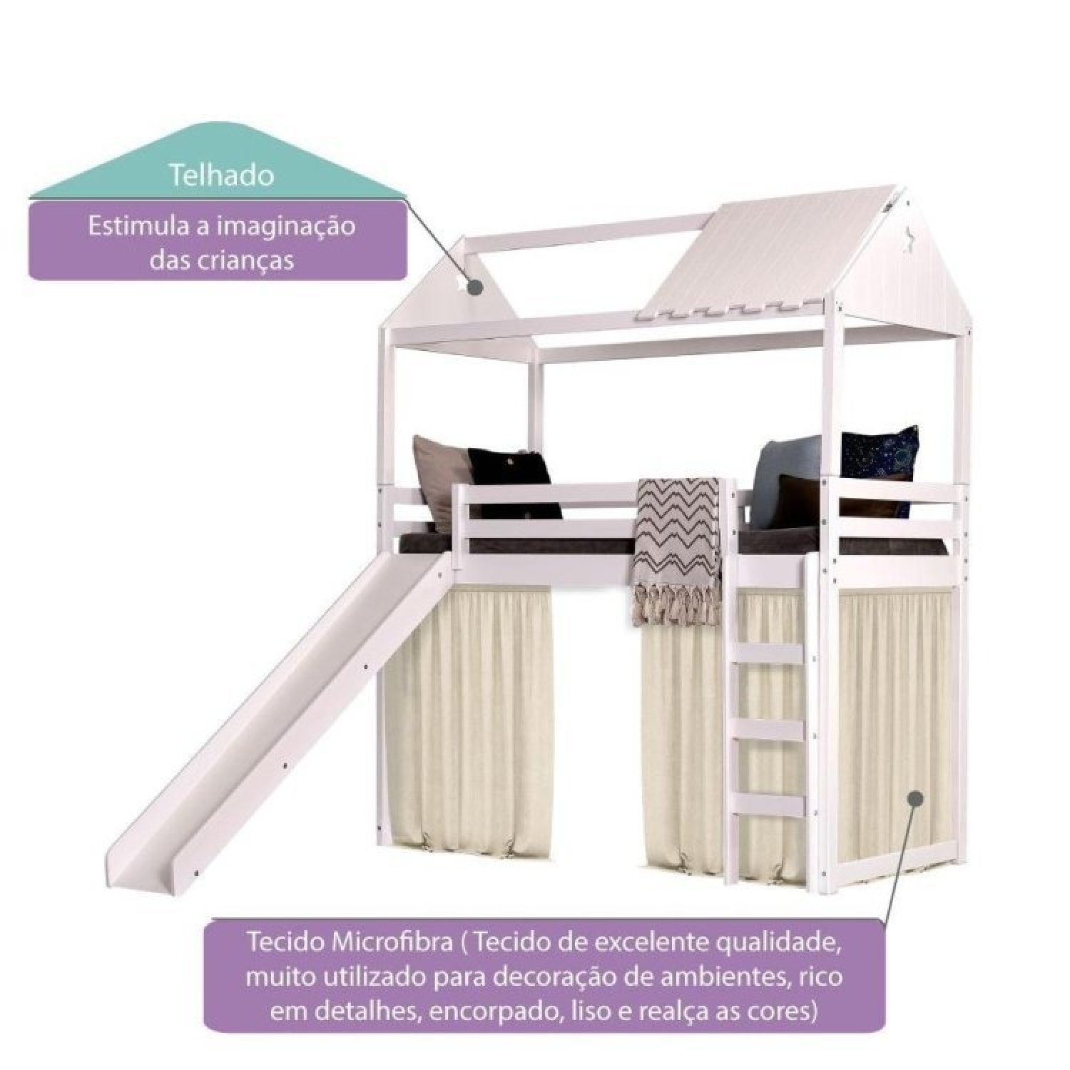 Cama Infantil Divertida Escorregador,Telhado III New e Tenda Casatema - 4