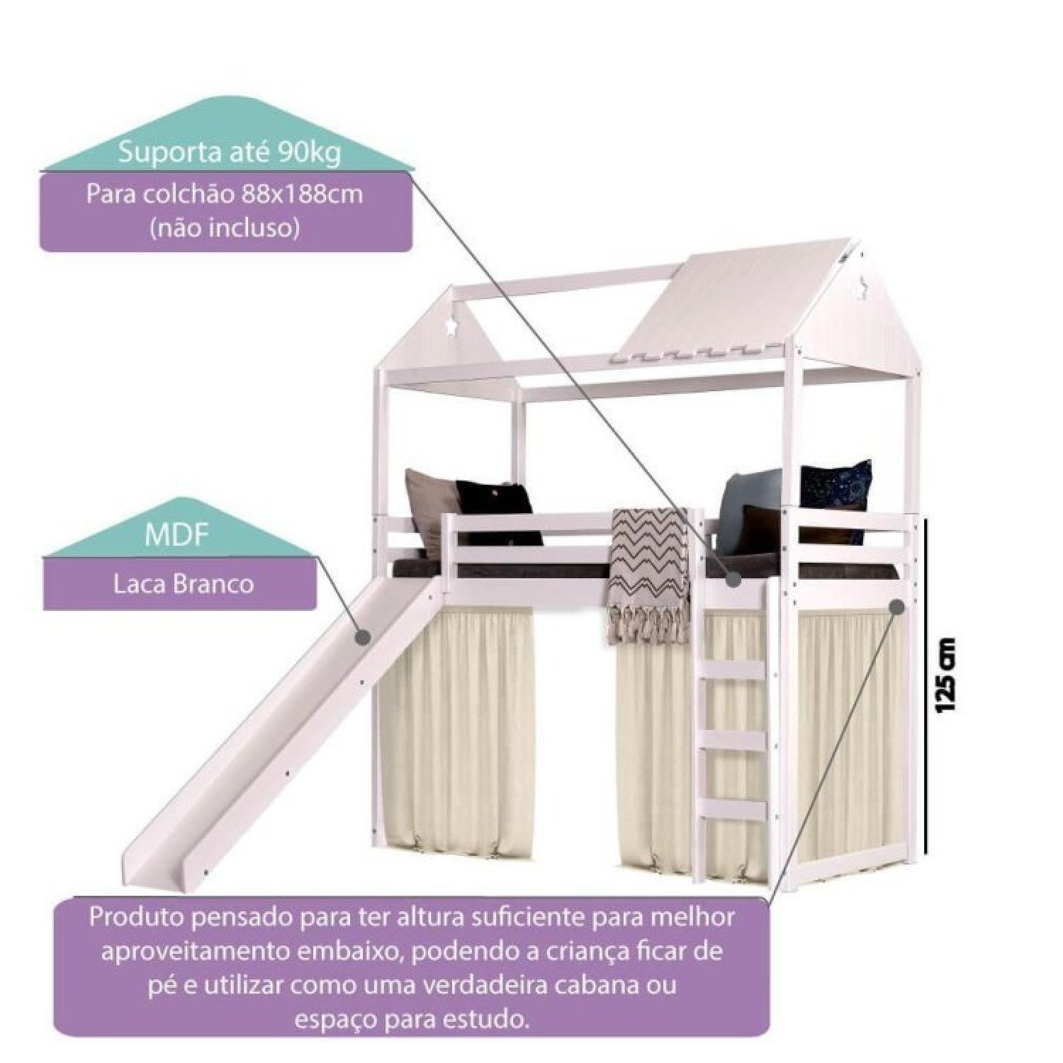 Cama Infantil Divertida Escorregador,Telhado III New e Tenda Casatema - 3