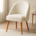 Ver imagem 2 de Cadeira Poltrona de Jantar Estofada Luna Boucle Bege Pés Palito Castanho - Pallazio