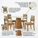 Ver imagem 4 de Conjunto Mesa de Jantar e 4 Cadeiras Estofadas com Tampo MDF e Vidro Jade 120x80cm Off White/Marrom