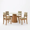 Ver imagem 2 de Conjunto Mesa de Jantar e 4 Cadeiras Estofadas com Tampo MDF e Vidro Jade 120x80cm Off White/Marrom