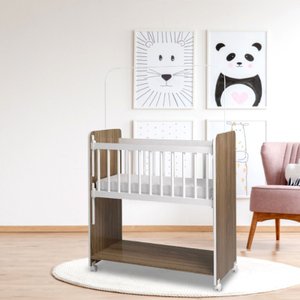 Mini Berço Bed Side Grade Movél com Colchão Cor Nature