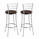 Ver imagem 5 de Kit 2 Banquetas Altas Cromadas com Assento Estofado e Encosto para Bancada Cozinha Cromado/Marrom