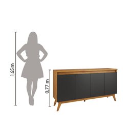 Balcão Buffet 4 Portas c/ Pés Retro Filipe Viero Mel/Preto - 6 Balcão Buffet 4 Portas c/ Pés Retro Filipe Viero Mel/Preto - 6