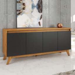 Balcão Buffet 4 Portas c/ Pés Retro Filipe Viero Mel/Preto - 1 Balcão Buffet 4 Portas c/ Pés Retro Filipe Viero Mel/Preto - 1