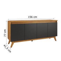 Balcão Buffet 4 Portas c/ Pés Retro Filipe Viero Mel/Preto - 4 Balcão Buffet 4 Portas c/ Pés Retro Filipe Viero Mel/Preto - 4