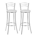 Ver imagem 2 de Kit 2 Banquetas Altas Cromadas com Assento Estofado e Encosto para Bancada Cozinha Cromado/Branco