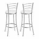 Ver imagem 5 de Kit 2 Banquetas Altas Cromadas com Assento Estofado e Encosto para Bancada Cozinha Cromado/Branco