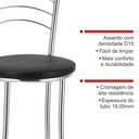 Ver imagem 4 de Kit 2 Banquetas Médias Cromadas com Assento Estofado e Encosto para Bancada Cozinha e Área Gourmet Cinza/Cromado/Preto