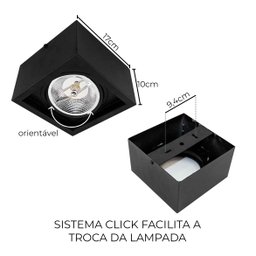 Plafon Spot Sobrepor Box Preto Alumínio P/ Ar111 Gu10 Starlumen St2939 - 2