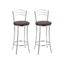 Ver imagem 2 de Kit 2 Banquetas Médias Cromadas com Assento Estofado e Encosto para Bancada Cozinha e Área Gourmet Cinza/Cromado/Marrom