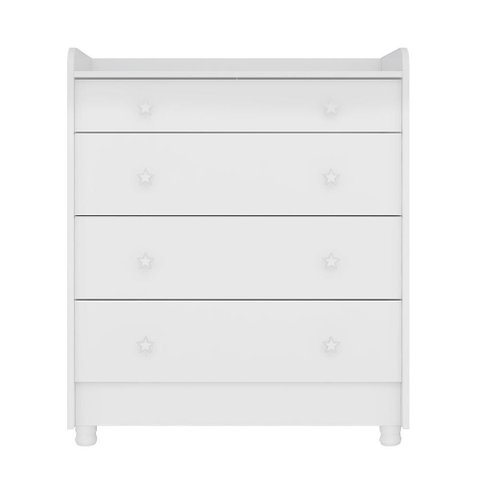 Cômoda Infantil 4 Gavetas Doce Sonho Branco com Trocador e Pés - Qmovi