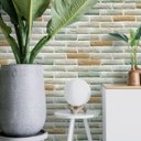Ver imagem 2 de Papel de Parede Adesivo Tijolinho em Tons Verde e Bege 3m