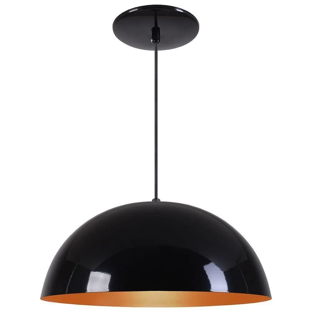 Pendente Meia Lua 50cm Luminária Alumínio Preto Fosco C/ Cobre - T&T Iluminação