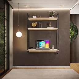 Escrivaninha Suspensa Para Escritório e Home Office Com 2 Prateleiras Parla F01 Nature - Lyam - 2