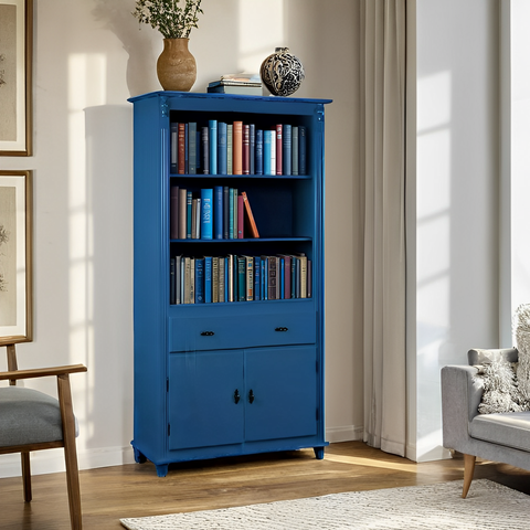 Estante Sevilha com 1 Gaveta e 2 Portas Pés Torneados Meyer Móveis - Azul Bic Laca