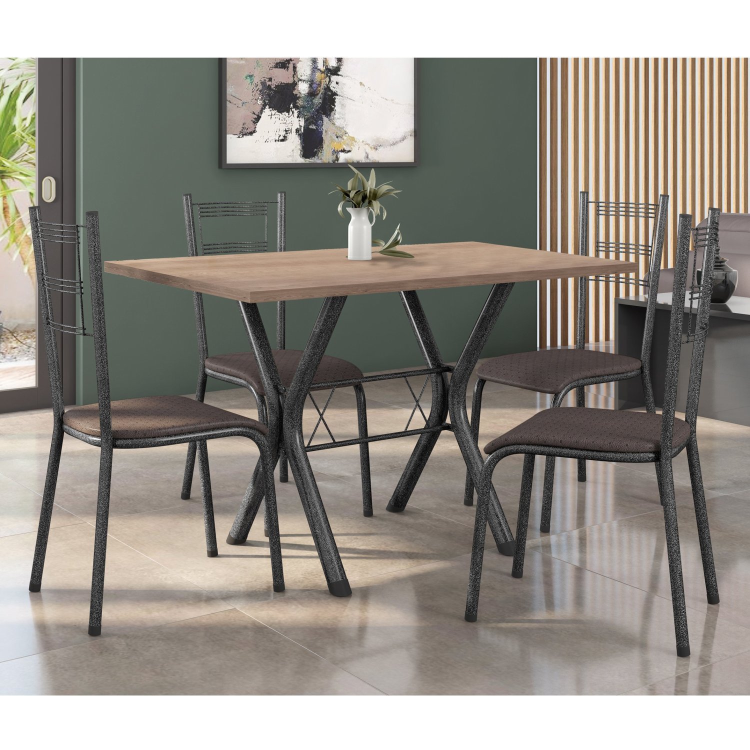 Conjunto Mesa de Jantar 136cm Miami com 4 Cadeiras Santiago - 1