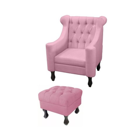 Poltrona de Amamentação Dubai + Puff Retrô Suede Rosa