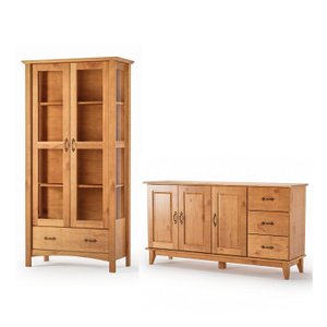 Kit Cristaleira 2 Portas e Gav. com Pé e Buffet Aparador Madeira Maciça 3 Portas 3 Gav. Móveis Mpo