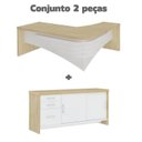 Ver imagem 4 de Conjunto 2 Peças com Mesa para Escritório Diretor em L em Tamburato e Armário Multiuso Baixo com 3 Gavetas 2 Portas Carvalho Branco Marrom Artany