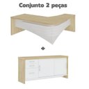 Ver imagem 2 de Conjunto 2 Peças com Mesa para Escritório Diretor em L em Tamburato e Armário Multiuso Baixo com 3 Gavetas 2 Portas Carvalho Branco