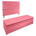 Ver imagem 1 de Kit Cabeceira e Calçadeira Baú Casal 1,40m Suede Rosa