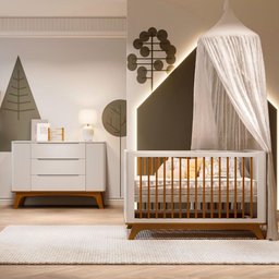 Quarto de Bebê Completo Com Berço Redondo e Cômoda Sambalelê - mel/branco - 2