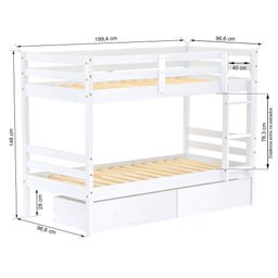 Beliche Solteiro Slim com 02 Gavetas Madeira Maciça Branco Housin - 4