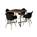 Ver imagem 5 de Mesa Jantar Industrial Quadrada Amêndoa 90Cm Base V Ferro Preto C/4 Poltronas Pretas Cor: Amendoa